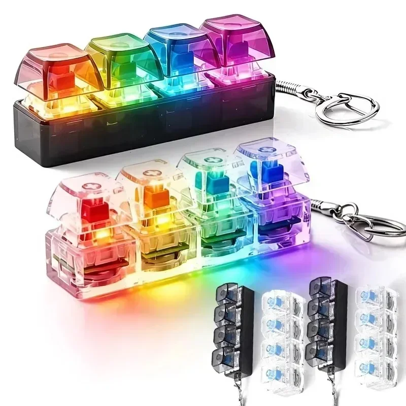 LED 키보드 키체인 피젯 토이 4키 키보드 키캡 피젯 장난감 파티 스트레스 해소 키보드 캡