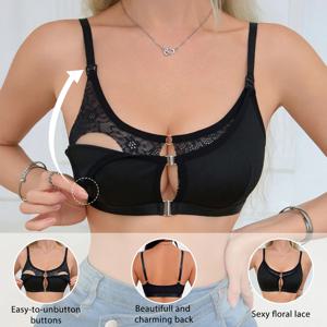 블랙 편안한 앞후크 수유브라 레이스 & 리브드 핸즈프리 펌핑브라 조절 가능한 임산부 수유브라