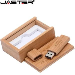 자스터 무료 맞춤형 로고 나무 USB 2.0 플래시 드라이브 대나무 박스형 메모리 스틱 16GB 펜 드라이브 32GB 64GB 웨딩 선물 USB 스틱