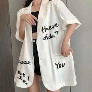 여성용 특대 사이즈 정장 재킷, 얇은 정장 재킷, 루즈핏 캐주얼 스트리트 프라이드 반팔 블레이저, 오버사이즈 상의, 여름