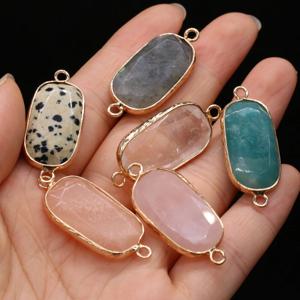 천연 석재 매력 커넥터 더블 홀 로즈 쿼츠 Amazonite 펜던트 쥬얼리 만들기 DIY 목걸이 귀걸이 크기 15x35mm
