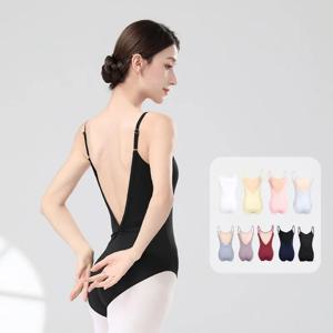 여성용 발레 레오타드 캐미솔, 클래식 댄스 레오타드, 고탄성 체조 레오타드, 나일론 V 백 발레 바디 수트, 성인