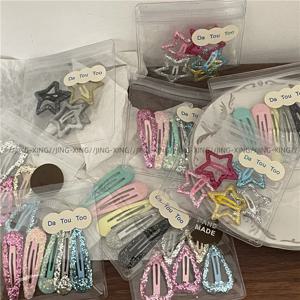 다채로운 스팽글 물방울 별 5 개 BB 클립 뱅 클립, 스위트 걸 골드 파우더 러브 하트 모양 머리핀 사이드 클립, 신제품