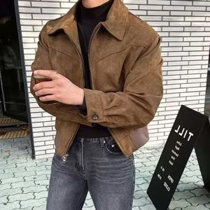 남성 스웨이드 자켓 가을 레트로 폭격기 캐주얼 자켓 패션 빈티지 짧은 비행 슬림 자켓 하이 스트리트 겉옷 코트 남성