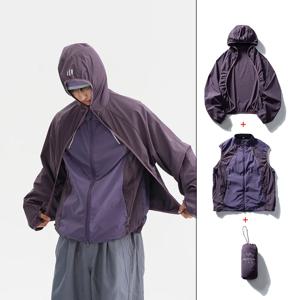 코트 + 조끼 세트 대표팀 재킷 남성 야외 Techwear 패션 캐주얼 트랙 후드 선 스크린 케이프 자켓 조끼 여성 사이클링 코트