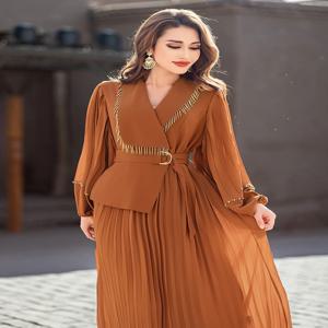 여성을위한 Pleated 드레스 Abaya Eid 우아한 파티 긴 드레스 이슬람 Caftan 가운 Jalabiya 라마단 두바이 Kaftan Vestidos Largos