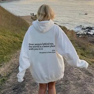 Dear Person Behind Me 남성용 캥거루 포켓 후드티 클래식 레트로 여성용 백 텍스트 후드티 뉴트럴 패션 후드티 가을 겨울
