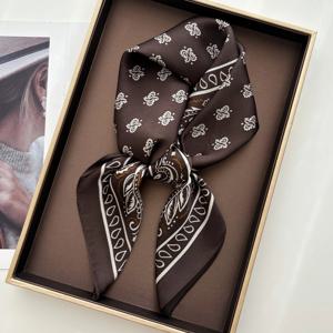 여성용 고급 스퀘어 스카프, 페이즐리 히잡 70*70cm, 우아한 네크리프, 부드러운 스테인 페이크 실크 스카프, 숄, 워프스