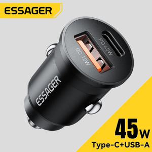 에사저 45W 미니 USB 차량용 충전기 QC 3.0 PD 3.0 SCP AFC USB 타입 C 차량용 휴대폰 충전기 아이폰 화웨이 삼성 샤오미 아이패드용