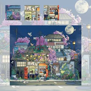 1세트 미니어처 장면 DIY 스티커 여름 밤 버스 정류장 키트 책상 책장 장식 캐주얼 놀이 장난감 예술 애호가를 위한 휴일 선물