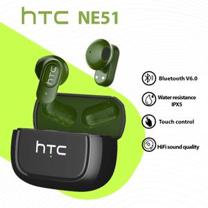 HTC NE51 블루투스 이어폰 TWS 미니 이어버드 스포츠 무선 헤드폰 스마트 노이즈 감소 이어버드 그린 블랙