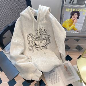 레트로 아메리칸 귀여운 스누피 후드티 여성용 가을 겨울 신상 레이지 스타일 플리스 안감 두꺼운 커플 아우터 재킷