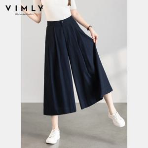 VIMLY 여성용 와이드 레그 크롭 팬츠 2026 여름 신작 미니멀리스트 통근 루슈드 허리 디자인 루즈핏 캐주얼 퀼로트 A6206