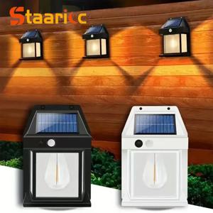 8PCS 강력한 야외 태양 LED 가로등 방수 태양 램프 정원 마당 통로 벽 장식 외부 조명기구