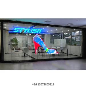 90% 투명 3D 벽면 LED 플렉시블 인테리어 유리 필름 LED 스티커 광고용 LED 필름 스크린 (창문용)