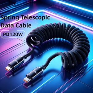 120W 스프링 USB 타입 C 케이블, 화웨이 샤오미 휴대폰용 고속 충전, 아이폰 15 16 삼성용 타입 C to USB C 케이블
