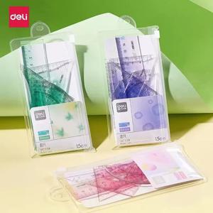 델리 귀여운 그라데이션 자 세트 4 in 1 다기능 조합 자 삼각자 각도기 어린이 학생용 드로잉 문구