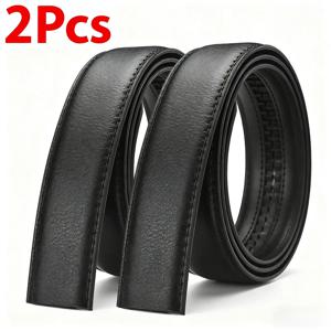2Pcs 3.5cm/1.37inch 너비 블랙 소프트 PU 가죽 남성 벨트 바디 버클 없음 스트랩 자동 버클 없음 남성 벨트 버클 없음