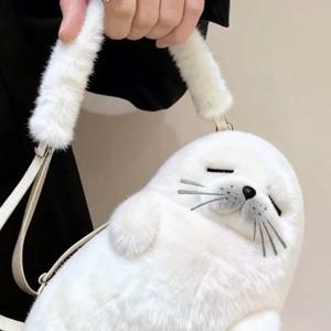 귀여운 물개 인형 핸드백 휴대용 가을 겨울 신상 귀여운 물개털 가방 여성 핸드백 부드러운 여성 소녀 파우치 가방