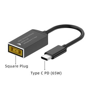 레노버 노트북 충전기용 65W USB 타입 C PD 고속 충전 케이블, DC 사각 플러그-타입 C PD 어댑터 컨버터 (맥북, 포코 호환)