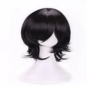 Syntheitc 내열성 섬유 짧은 물결 모양의 검은 synthet 머리 가발 의상 만화 역할 코스프레 살롱 파티 여성 학생 밥 가발