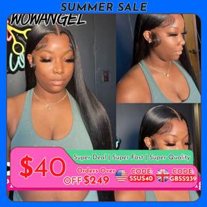 WowAngel 250% Pre Bleached 13x6 HD 레이스 프론트 가발 34in Glueless 스트레이트 인간의 머리 가발 Pre Plucked 브라질 헤어 여성용