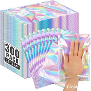 10-300PCS 레이저 씰링 가방 플라스틱 홀로그램 캔디 식품 주머니 Resealable 목걸이 쥬얼리 선물 포장 주방 보관 가방