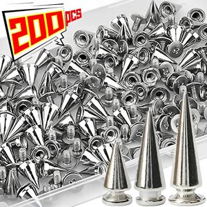 200/10PCS 더블 캡 실버 리벳 콘 스터드 펑크 라운드 콘 스파이크 신발 가방 의류 의류 네일 리벳 DIY 바느질 도구