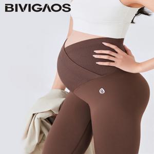 BIVIGAOS 봄 여름 새로운 크로스 허리 임산부 레깅스 고탄성 배꼽 지원 V-허리 슬림 피트 출산 바지