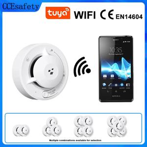 Tuya Wifi 스마트 연기 감지기 광전 센서 화재 경보기 85dB(AA 배터리 포함) 홈 보안을 위한 Tuya 앱과 호환 가능