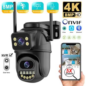 4K 8MP 보안 카메라 5배 줌 듀얼 렌즈 듀얼 스크린 실외 WiFi 가정 보호 6MP IP PTZ CCTV 비디오 감시 카메라