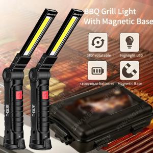 COB LED 휴대용 작업등 USB 충전식 디밍이 가능한 손전등 내장형 18650/14500 배터리 검사 램프(자석 및 후크 포함)