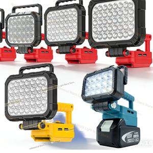 마키타, 밀워키, 디월트 18V 배터리용 전동 공구 부품 LED 작업등 야외 램프 손전등 스포트라이트 USB 충전기