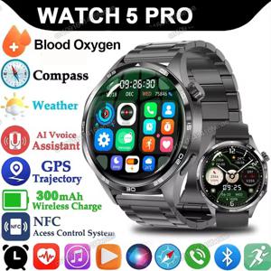 워치 5 프로 GPS NFC 스마트워치 남성용 360*360 AMOLED 화면 심박수 모니터 블루투스 통화 IP68 방수 남성 스마트워치 2025