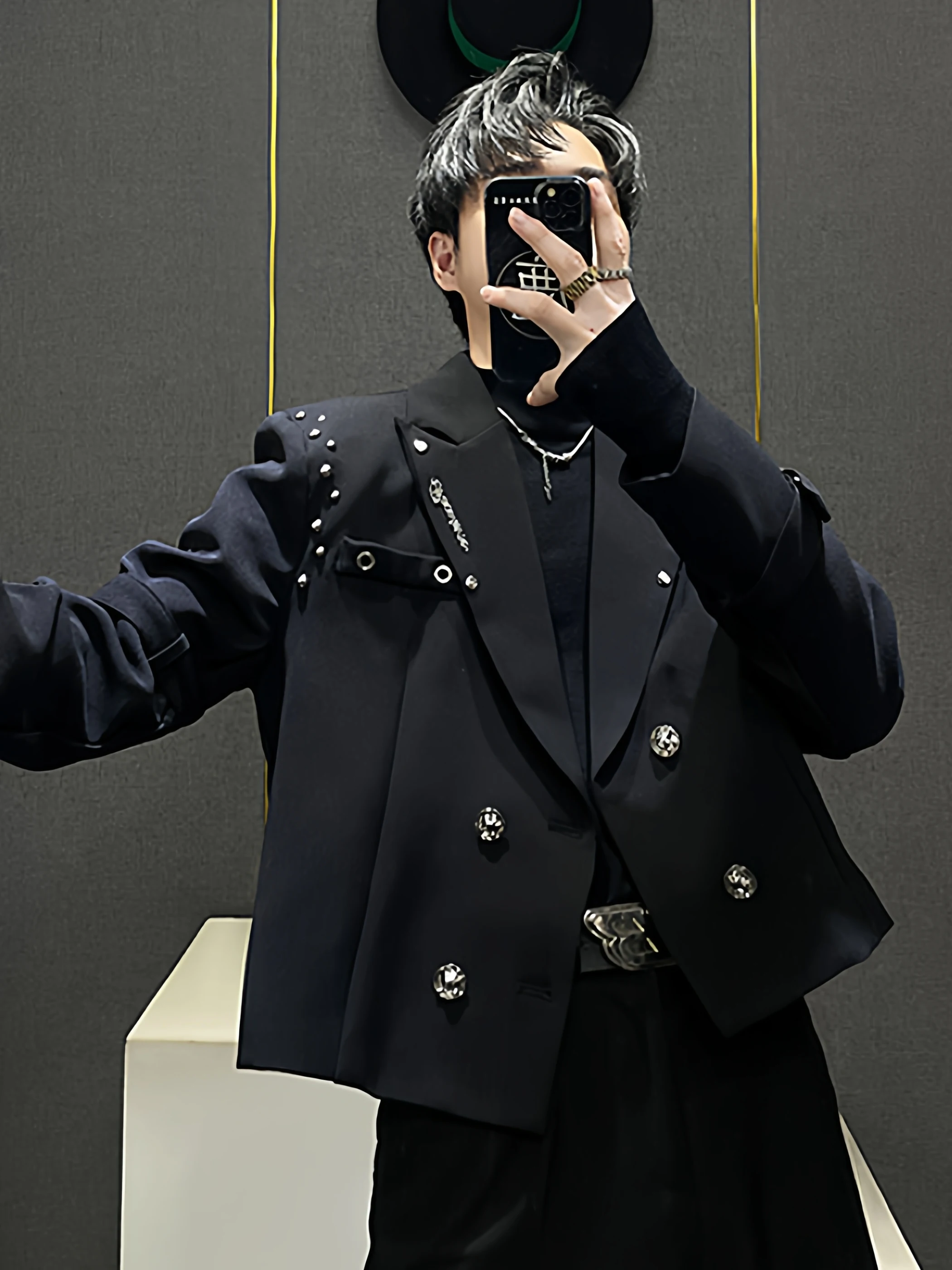 프리미엄 네일 디자인 숏 남성 수트 재킷 봄 가을 신상 더블 버튼 벨티드 캐주얼 싱글 브레스티드 코트