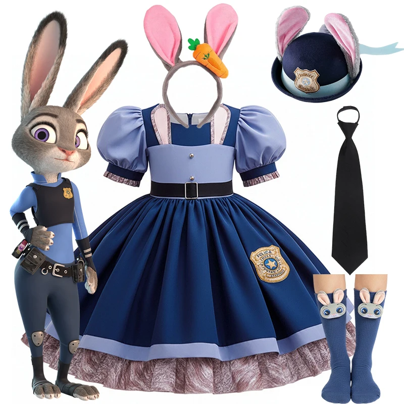 소녀 코스프레 디즈니 주디 호프스 경찰관 드레스 Zootopia 토끼 의상 어린이 드레스 할로윈 토끼 드레스 의상