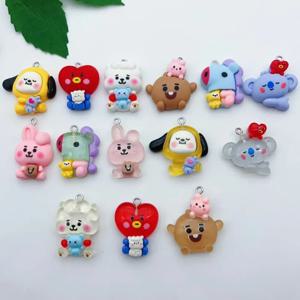 BT21 컬러풀 만화 레진 투명 강아지와 코알라 토끼 가방 키체인 DIY 핸드메이드 액세서리
