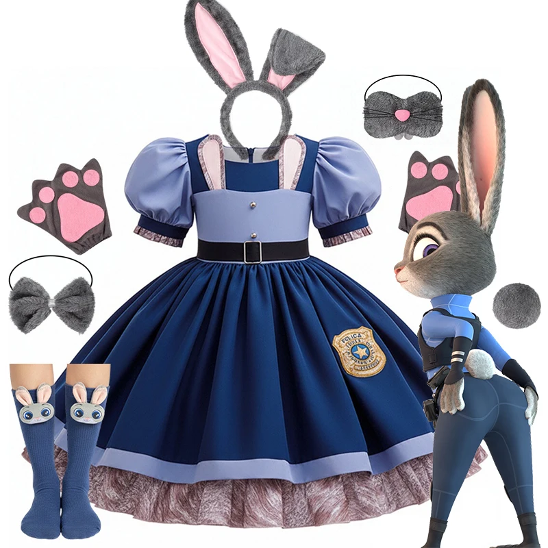 디즈니 아기 소녀 코스프레 Zootopia 주디 버니 의상 어린이를위한 카니발 축제 드레스 토끼 경찰 동물원 멋진 옷 2026
