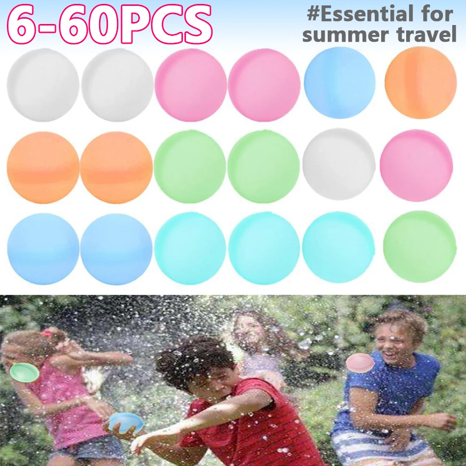6-60PCS 재사용 가능한 물 풍선 장난감 여름 게임을위한 빠른 충전 밀봉 물 폭탄 성인 야외 활동 장난감 선물