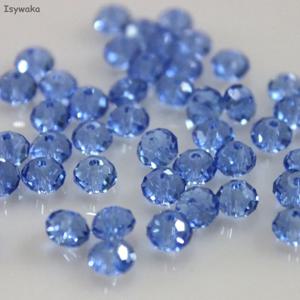 Isywaka 라이트 블루 색상 4*6mm 50pcs Rondelle 오스트리아면 처리 된 크리스탈 유리 구슬 보석 만들기위한 느슨한 스페이서 라운드 비즈