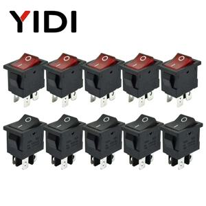 KCD1-104 플라스틱 LED 로커 스위치, 적색 램프, 블랙 래칭 전원 스위치, 6A, 250VAC, 4 핀, 온오프 DPST, 12V, 220V, 15x21mm, 5 개, 10 개