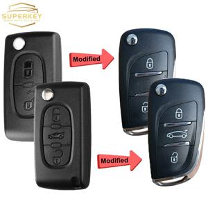 SUPERKEY 수정 된 원격 자동차 키 쉘 플립 케이스 시트로엥 C2 C3 C4 C5 Berlingo 푸조 207 307 308 407 607 HU83 VA2