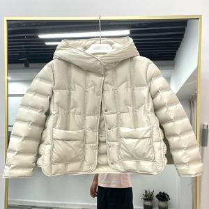 여성용 90% 화이트 덕 다운 코트, 스탠드 칼라 싱글 브레스트 퍼퍼 재킷, 캐주얼 루즈 후드 파카 코트, 겨울