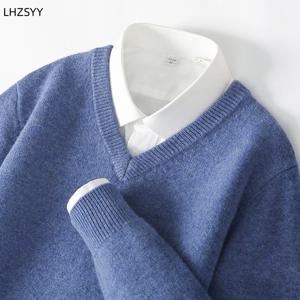 LHZSYY 남성용 V넥 캐시미어 스웨터, 두꺼운 솔리드 풀오버, 루즈 니트 베이스 셔츠, 비즈니스 캐주얼 재킷, 상의, 가을, 겨울, 신상, 23