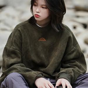 TFETTERS 남성용 샤무아 가죽 스웨트셔츠 플리스 2026 가을 겨울 따뜻한 O 넥 커플 풀오버 야외 패션 남성 의류