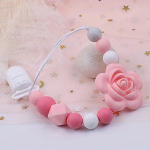 아기 수제 젖꼭지 클립 홀더 체인 실리콘 로즈 젖꼭지 체인 아기 Teether 젖니가 남 체인 선물