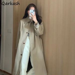 여성용 턴다운 칼라 트렌치, 올 매치 롱 싱글 브레스트 코트, 편안한 시크 패션, 한국 스타일, 가을 학생 코트, 신상