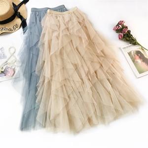 새로운 패션 투투 Tulle 스커트 여성 긴 맥시 스커트 봄 여름 한국 블랙 핑크 하이 웨스트 플리츠 스커트 여성
