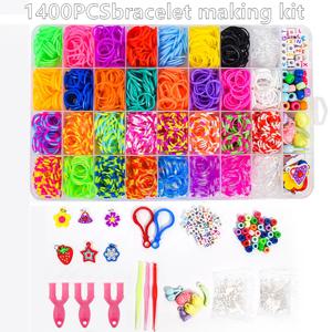 1400PCS 다채로운 Loom 밴드 세트 DIY 무지개 팔찌 만들기 키트 여자를위한 직조 장난감에 대한 크리 에이 티브 탄성 밴드 생일 선물