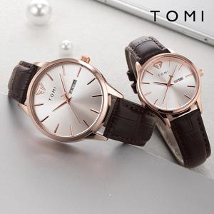 TOMI 투피스 캐주얼 미니멀리스트 남성과 여성 커플 시계 럭셔리 원형 대형 다이얼 달력 쿼츠 시계 시계 선물